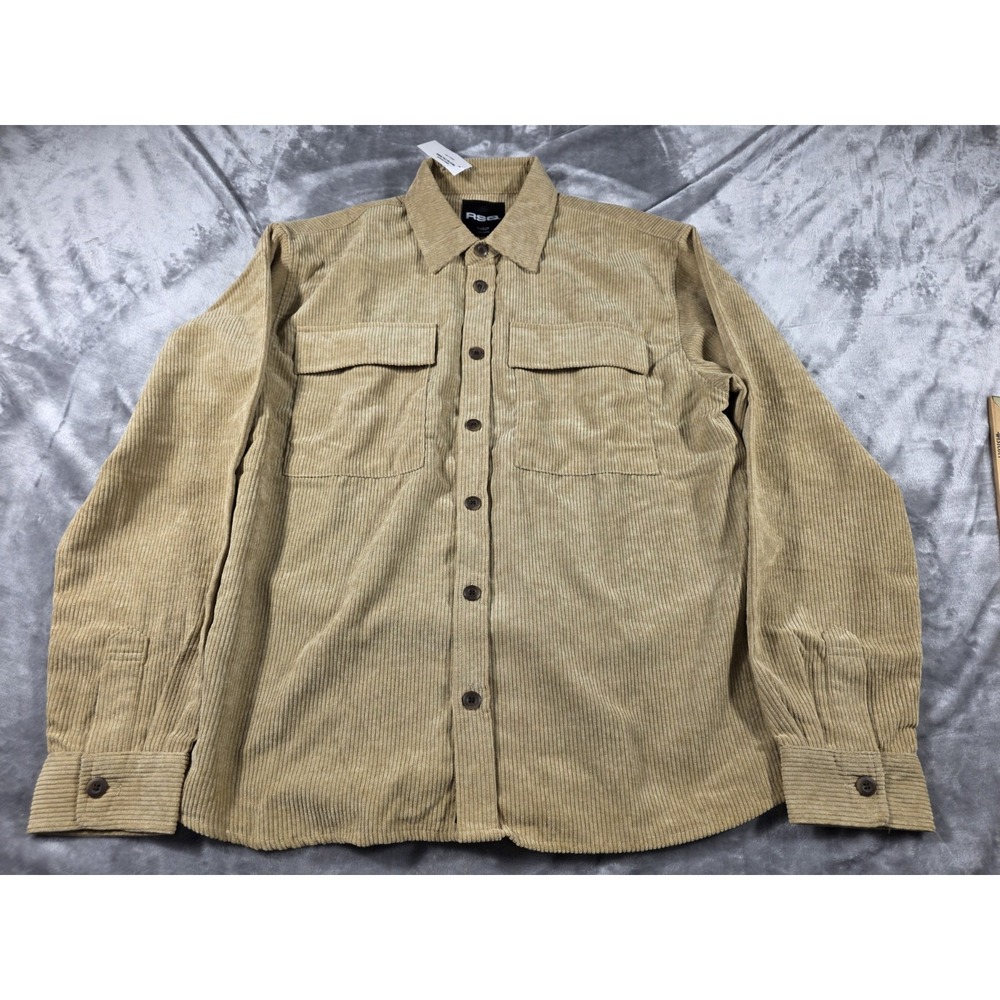NWT RSQ Mens‎ Button Up Corduroy Field Shirt Tan/Men's Medium/Long Sleeve/Casual
